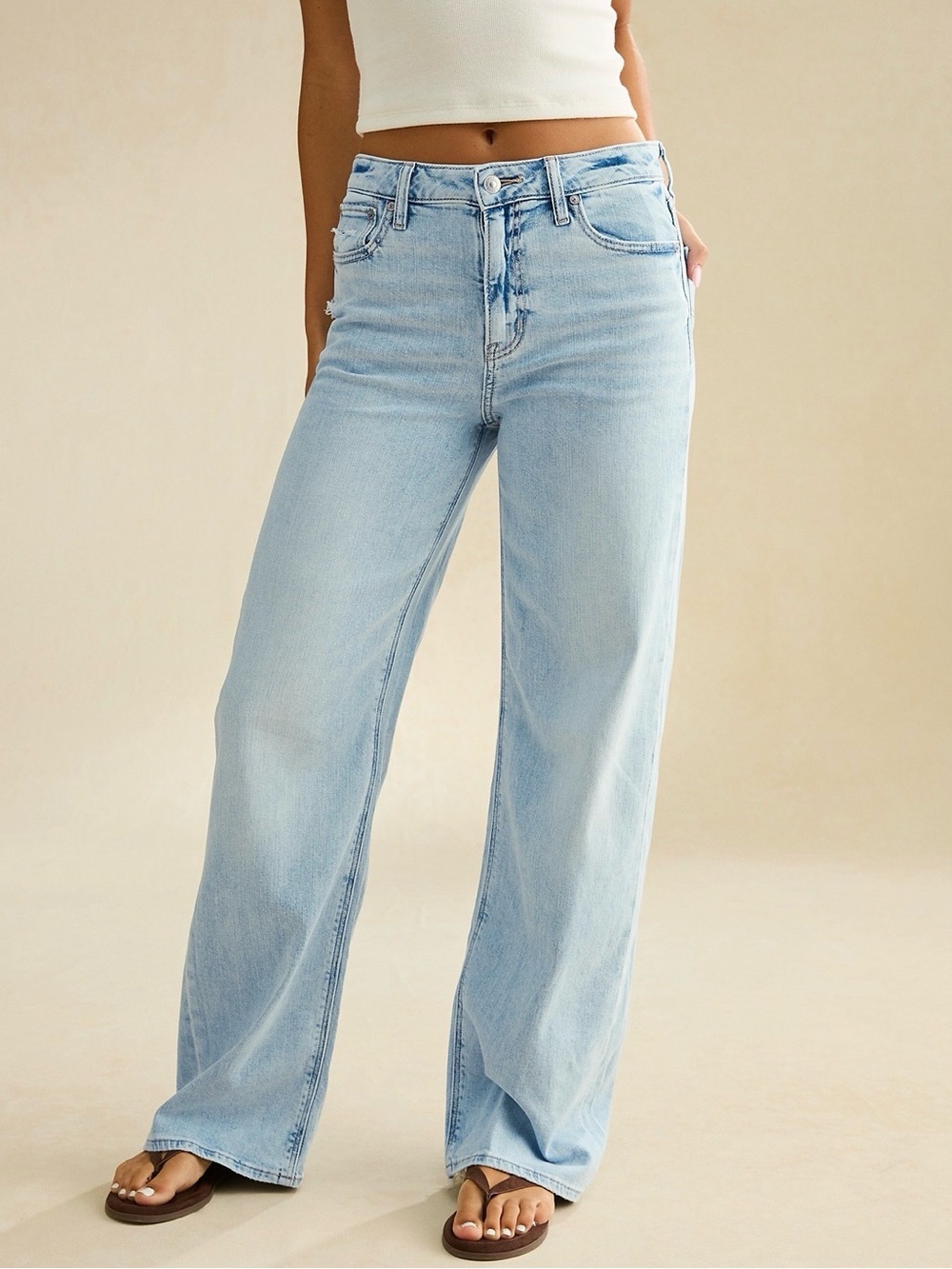 NWT American Eagle Curvy Super High-Waisted Baggy Straight Jeans Size 12 Long